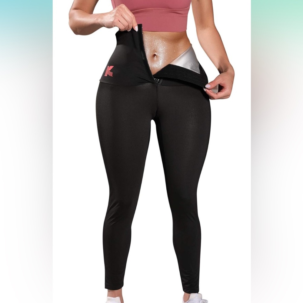 KUMAYES Sauna Leggings for Women Sweat Pants High Waist Compression Slimming